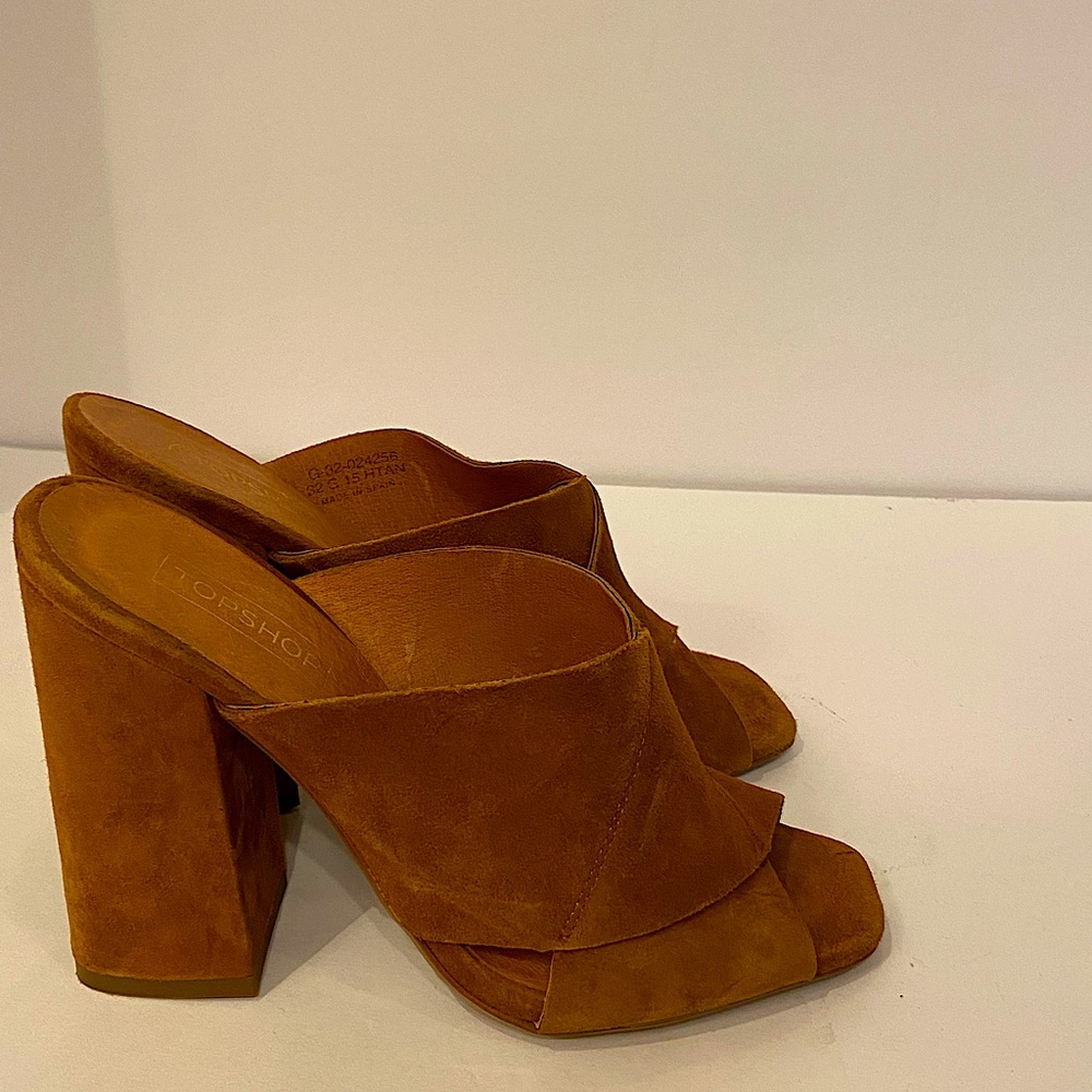 Topshop Grand Suede Mules brown- size 7 (size 38)